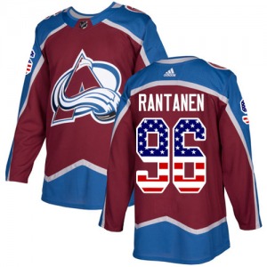 Authentic Adidas Youth Mikko Rantanen Red Burgundy USA Flag Fashion Jersey - NHL Colorado Avalanche