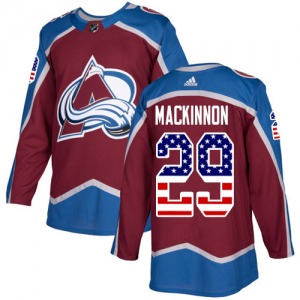 Authentic Adidas Youth Nathan MacKinnon Red Burgundy USA Flag Fashion Jersey - NHL Colorado Avalanche
