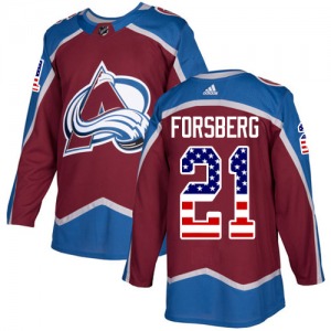 Authentic Adidas Youth Peter Forsberg Red Burgundy USA Flag Fashion Jersey - NHL Colorado Avalanche