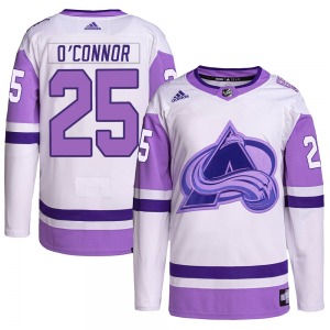 Authentic Adidas Youth Logan O'Connor White/Purple Hockey Fights Cancer Primegreen Jersey - NHL Colorado Avalanche