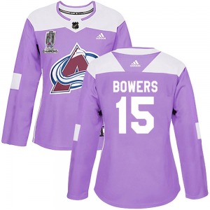 Authentic Adidas Women's Shane Bowers Purple Fights Cancer Practice 2022 Stanley Cup Champions Jersey - NHL Colorado Avalanche