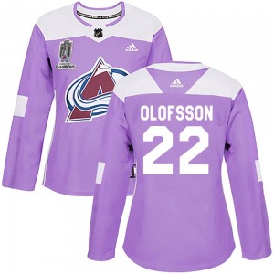 Authentic Adidas Women's Fredrik Olofsson Purple Fights Cancer Practice 2022 Stanley Cup Champions Jersey - NHL Colorado Avalanc