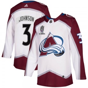 Authentic Adidas Youth Jack Johnson White 2020/21 Away 2022 Stanley Cup Champions Jersey - NHL Colorado Avalanche