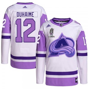 Authentic Adidas Adult Brandon Duhaime White/Purple Hockey Fights Cancer 2022 Stanley Cup Champions Jersey - NHL Colorado Avalan
