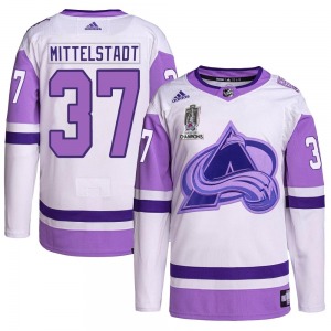 Authentic Adidas Adult Casey Mittelstadt White/Purple Hockey Fights Cancer 2022 Stanley Cup Champions Jersey - NHL Colorado Aval
