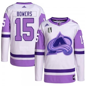 Authentic Adidas Adult Shane Bowers White/Purple Hockey Fights Cancer Primegreen 2022 Stanley Cup Final Patch Jersey - NHL Color