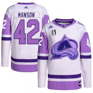 Authentic Adidas Youth Josh Manson White/Purple Hockey Fights Cancer Primegreen 2022 Stanley Cup Final Patch Jersey - NHL Colora
