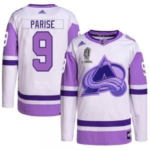 Authentic Adidas Youth Zach Parise White/Purple Hockey Fights Cancer 2022 Stanley Cup Champions Jersey - NHL Colorado Avalanche