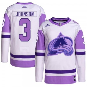 Authentic Adidas Adult Jack Johnson White/Purple Hockey Fights Cancer Primegreen Jersey - NHL Colorado Avalanche
