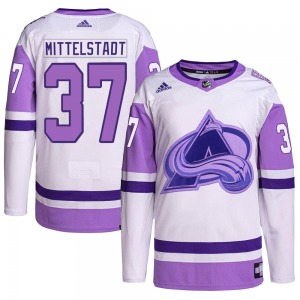 Authentic Adidas Adult Casey Mittelstadt White/Purple Hockey Fights Cancer Primegreen Jersey - NHL Colorado Avalanche