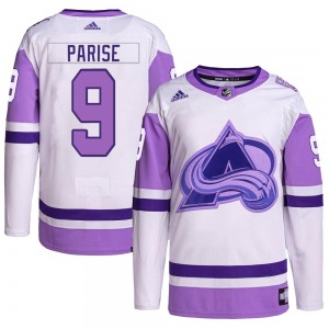 Authentic Adidas Adult Zach Parise White/Purple Hockey Fights Cancer Primegreen Jersey - NHL Colorado Avalanche