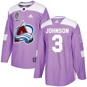 Authentic Adidas Adult Jack Johnson Purple Fights Cancer Practice 2022 Stanley Cup Champions Jersey - NHL Colorado Avalanche
