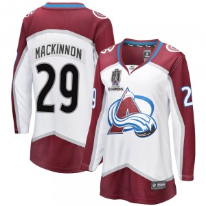 Breakaway Fanatics Branded Women's Nathan MacKinnon White Away 2022 Stanley Cup Champions Jersey - NHL Colorado Avalanche